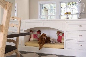 Family pets can be part of the kitchen activities but have their own hideaway too.