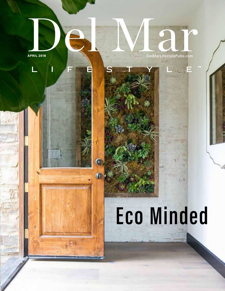 Entryway with succulent wall on cover of Del Mar lifestyle magazine